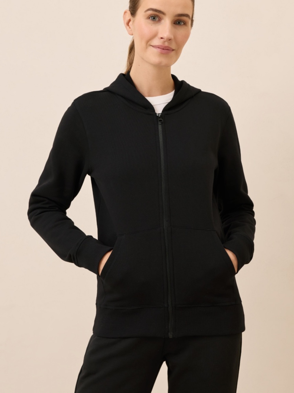 Pact Organic Brushed Fleece Zip Hoodie Women’s Large Black 100% Cotton